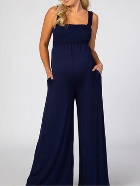 Pinkblush Navy Smocked-Waist Wide-Leg Jumpsuit